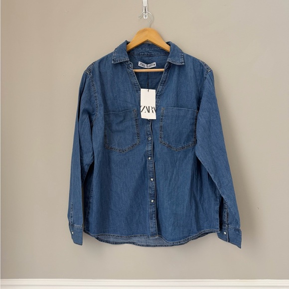 Zara NWT denim button down XL - Picture 3 of 6